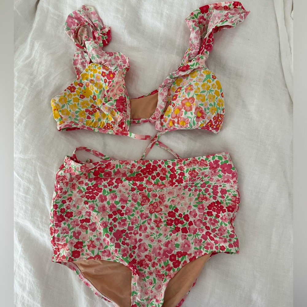 Jcrew floral ruffle swimsuit
